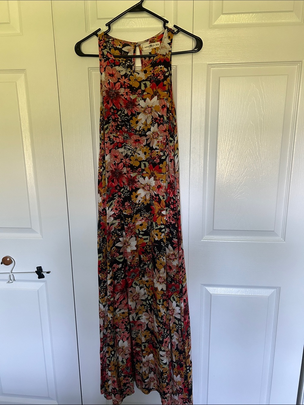 NATURAL LIFE Black Floral Maxi Dress with Red and Yellow Blooms